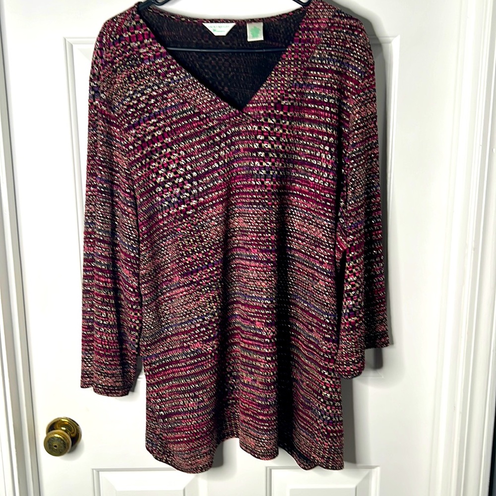 Laura Ashley -Sz 3X Pink Slinky Travel Art-to-Wear 3/4 Blouse Shirt Top